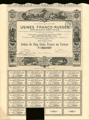 Societe Anonyme Des Usines Franco-Russes - Stock Certificate